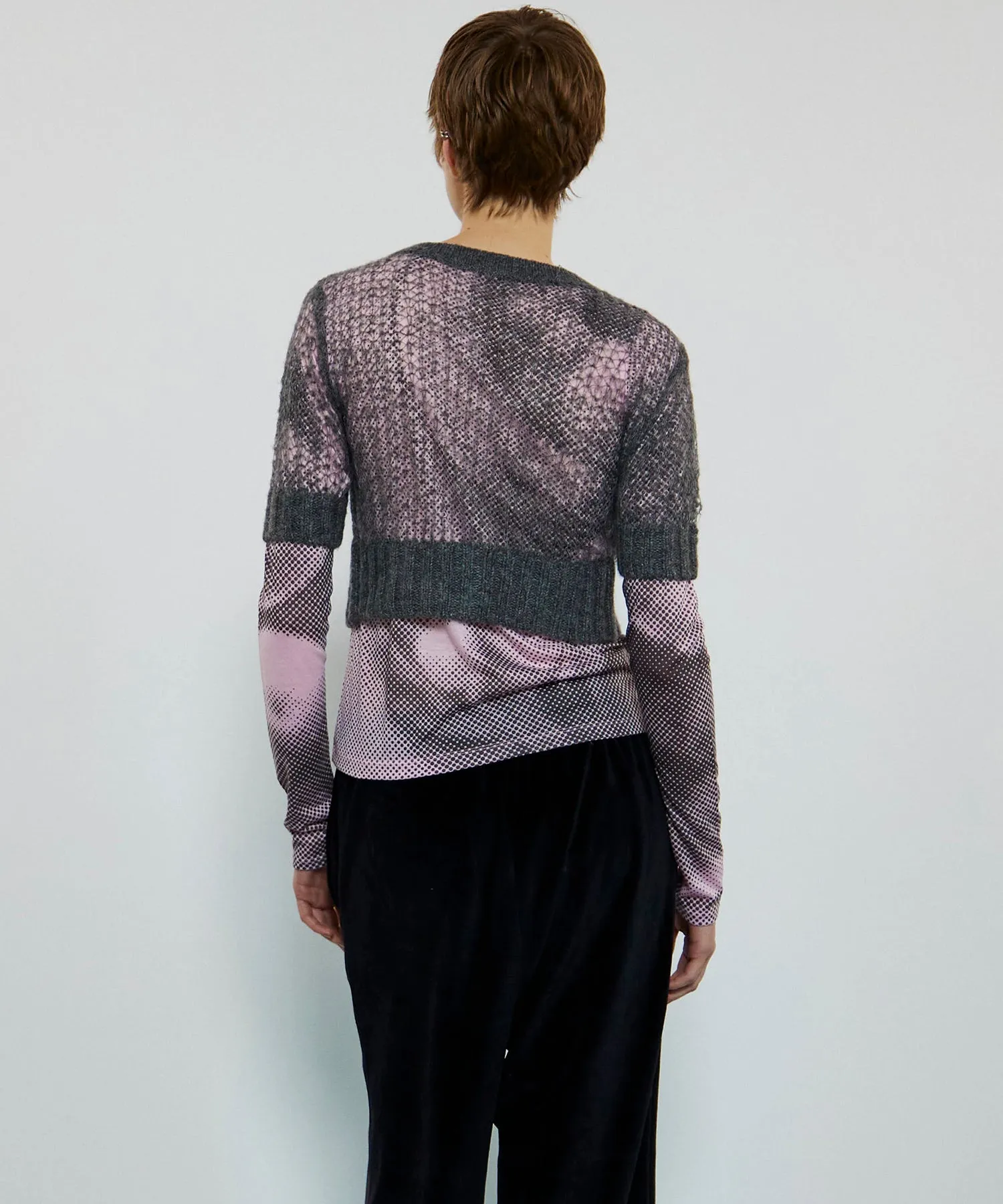 2way Sheer Mohair Half Sleeve Knitwear