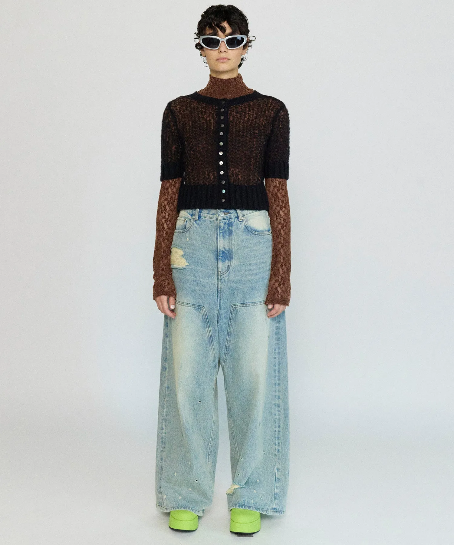 2way Sheer Mohair Half Sleeve Knitwear