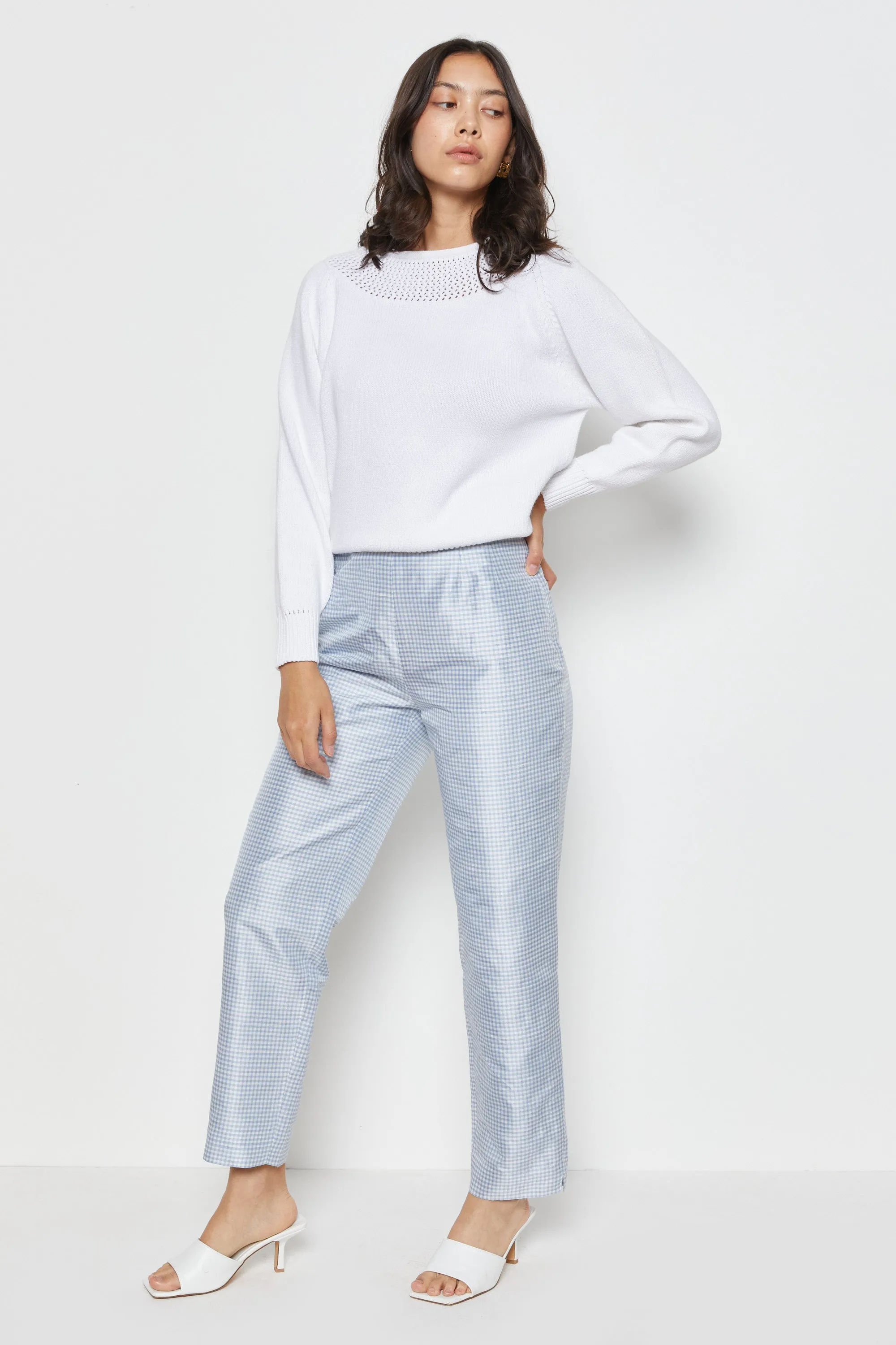 80s White Open Knit Yolk Sweater M
