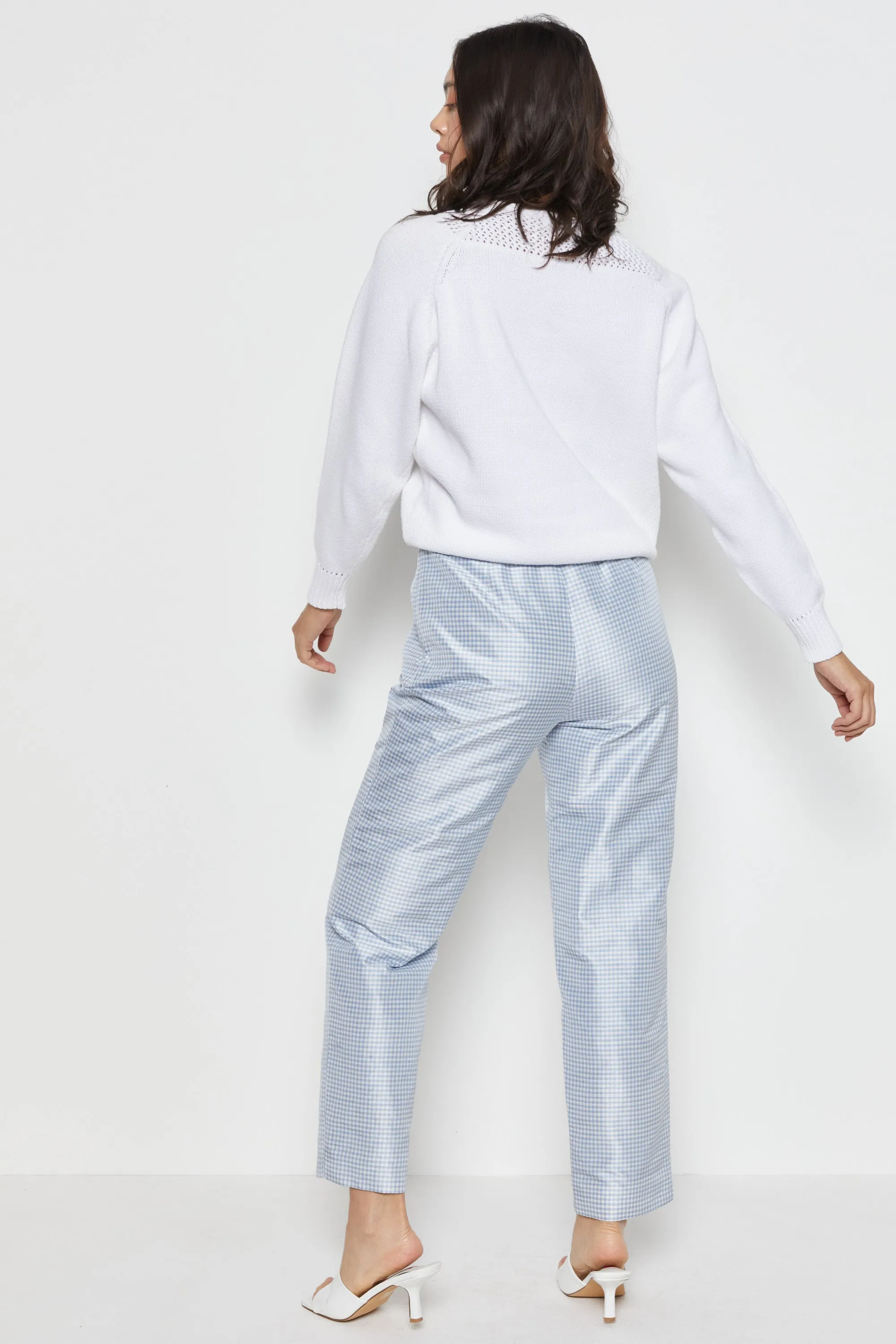 80s White Open Knit Yolk Sweater M