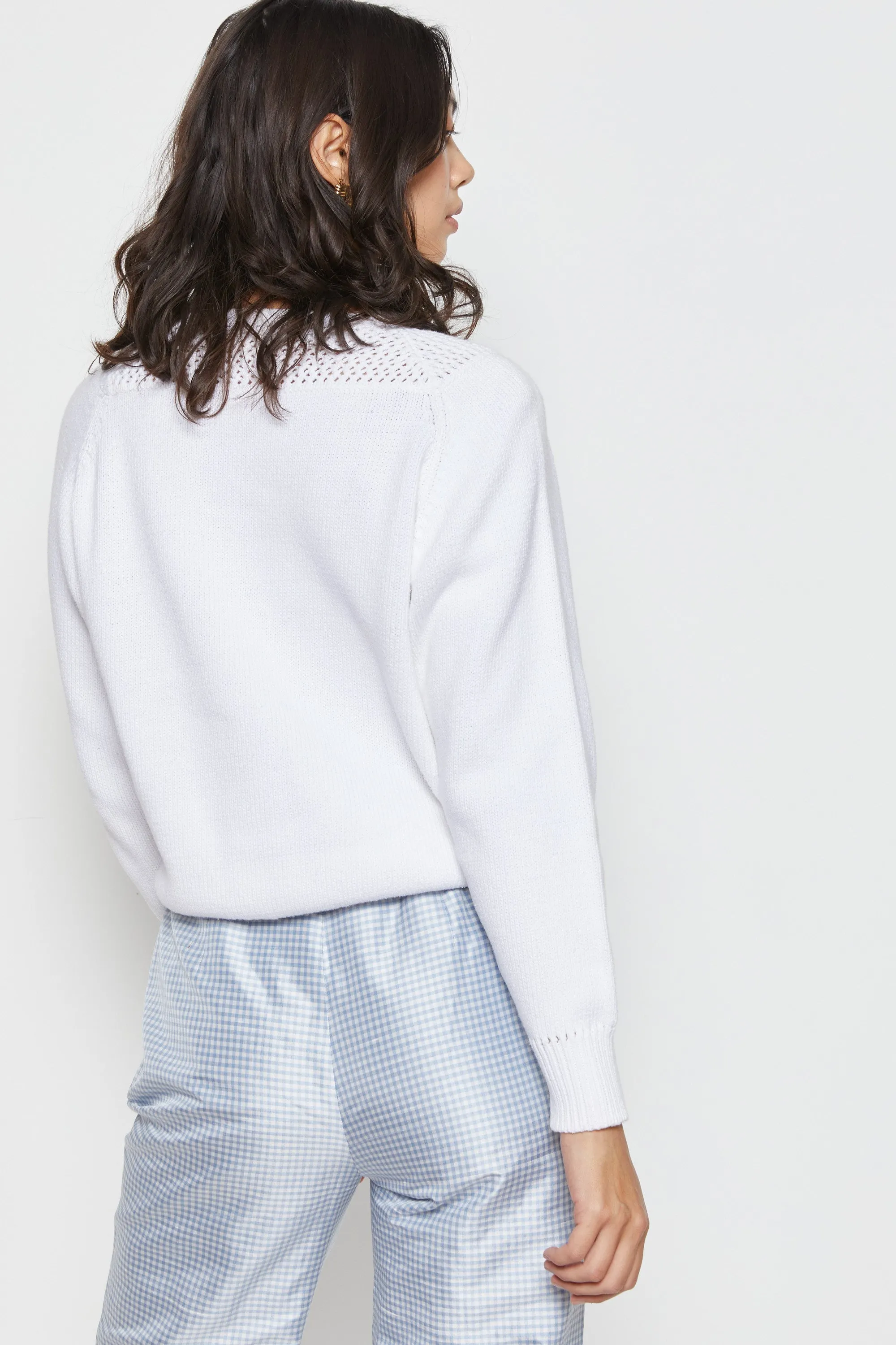 80s White Open Knit Yolk Sweater M