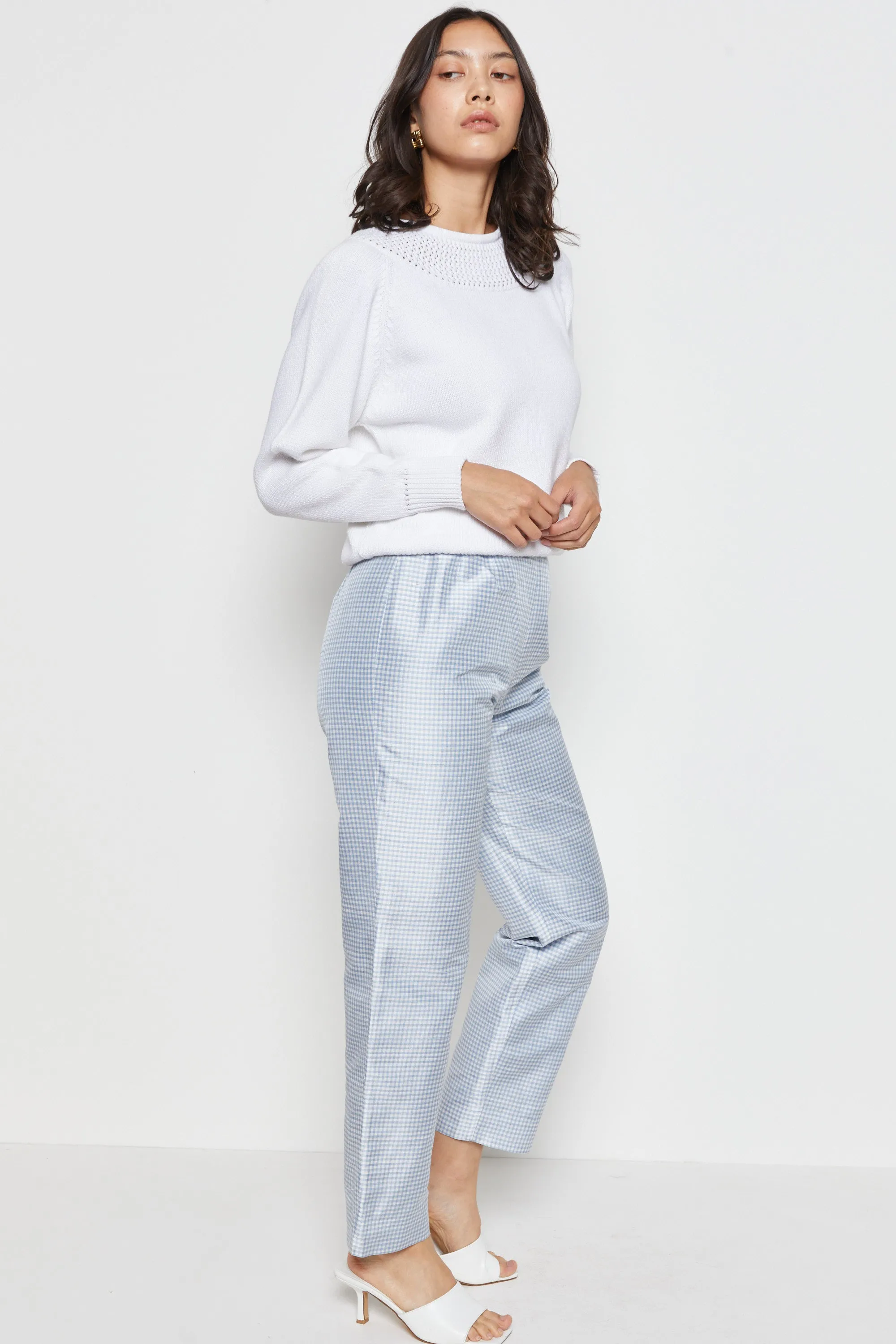 80s White Open Knit Yolk Sweater M