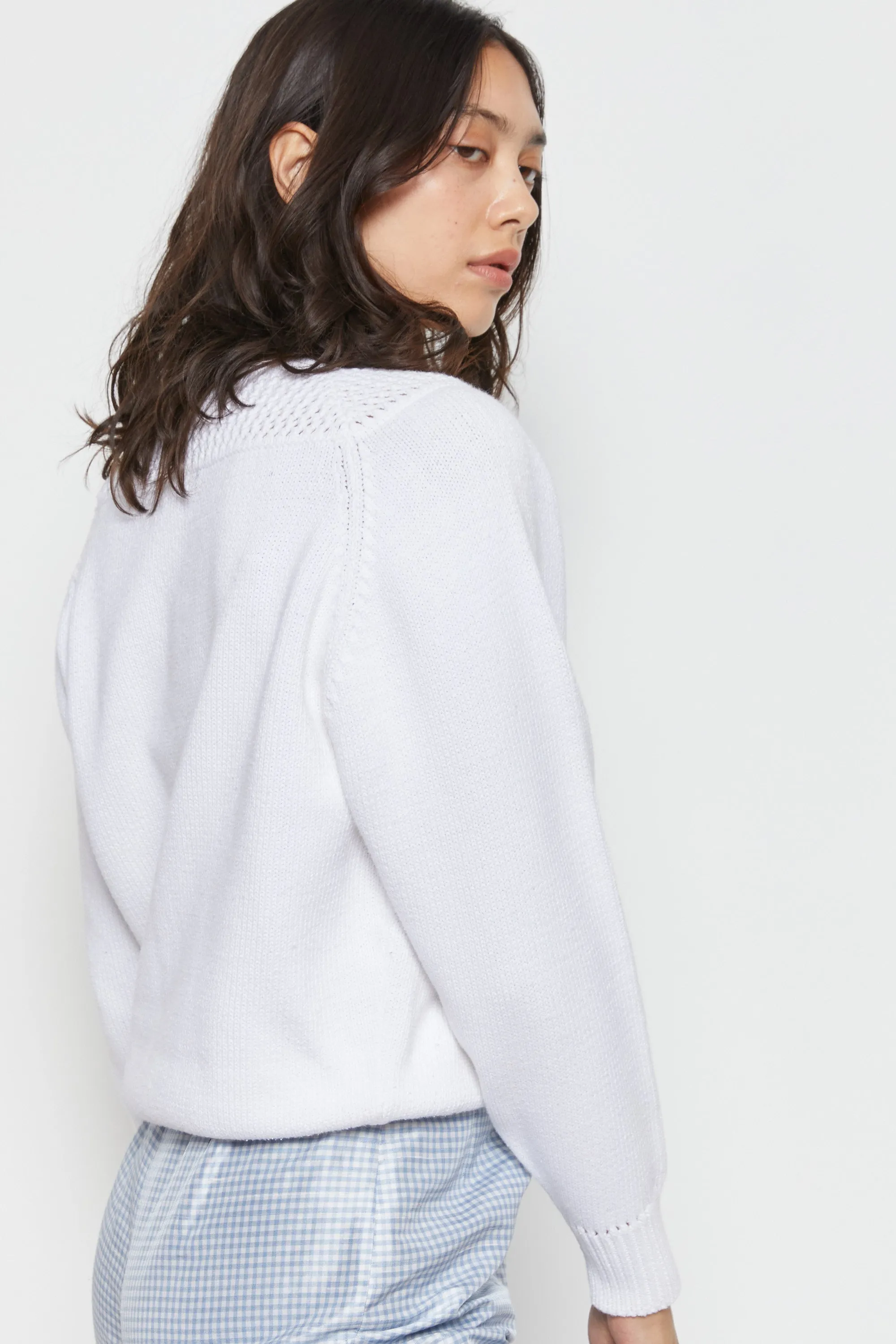 80s White Open Knit Yolk Sweater M