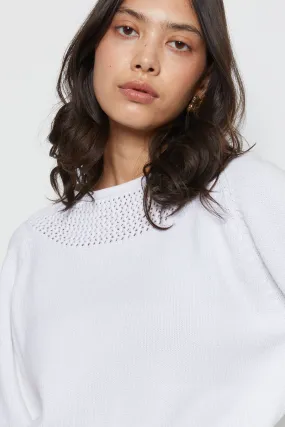 80s White Open Knit Yolk Sweater M