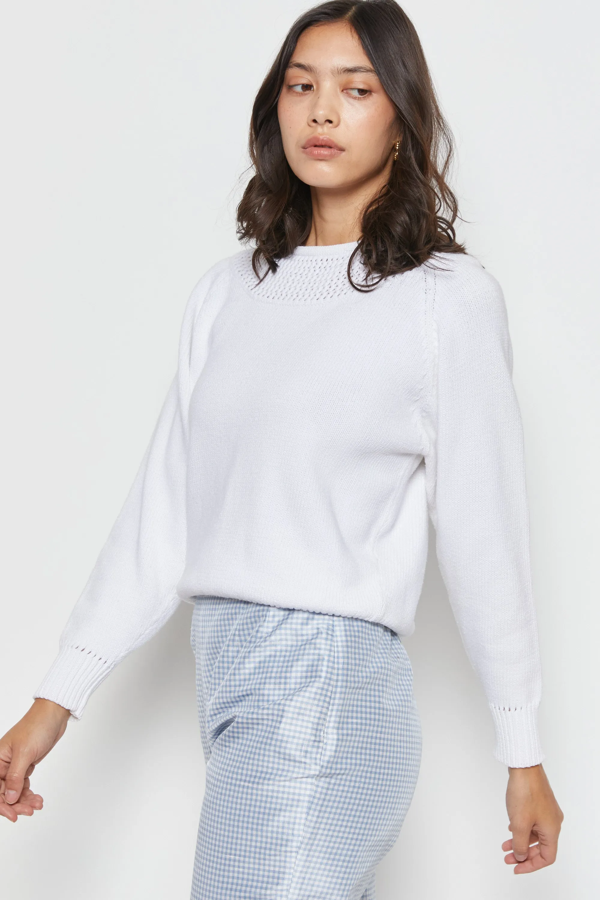 80s White Open Knit Yolk Sweater M