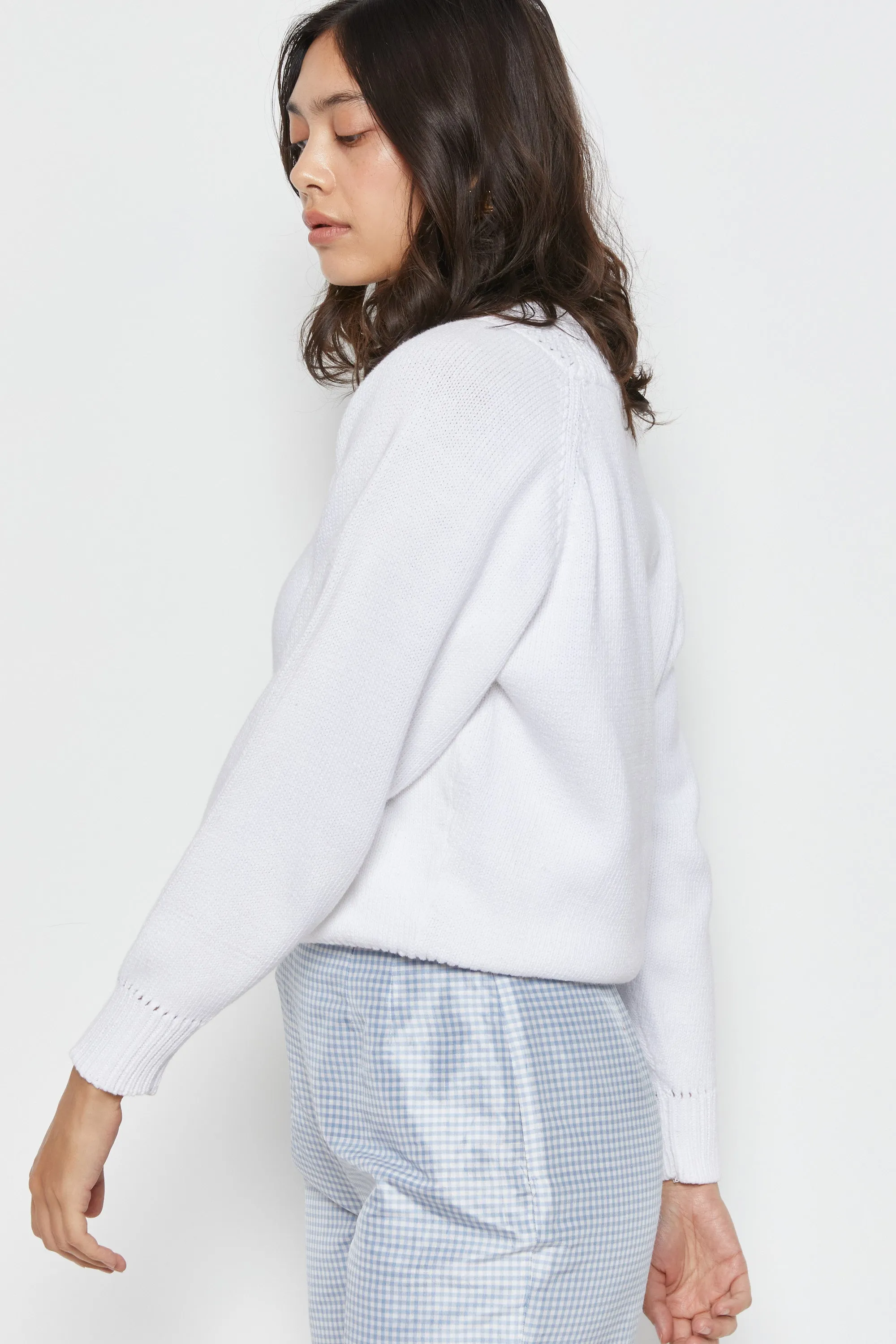 80s White Open Knit Yolk Sweater M