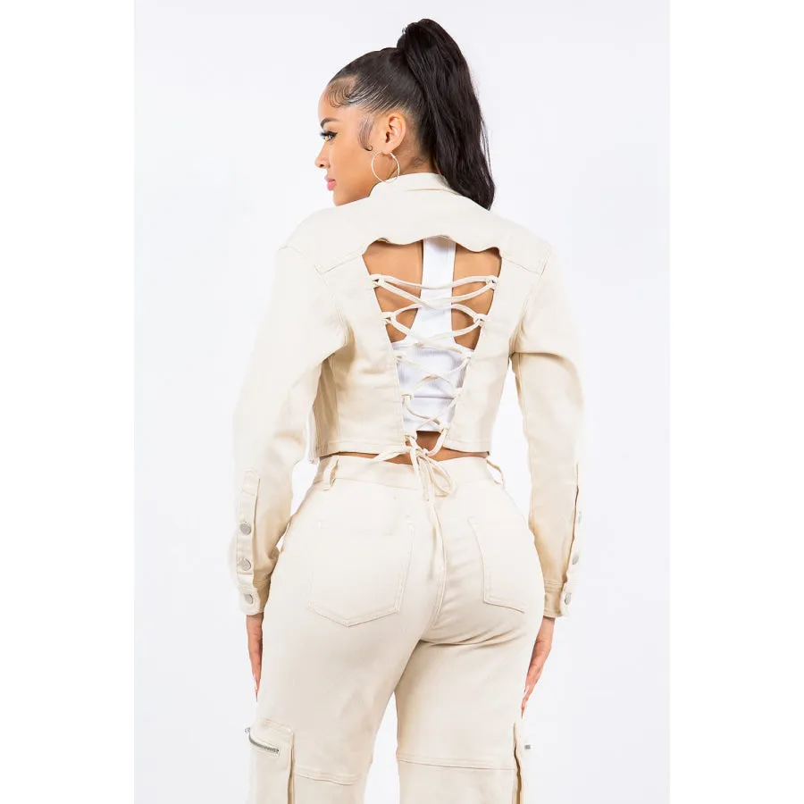 American Bazi Laced Back Cropped Jacket