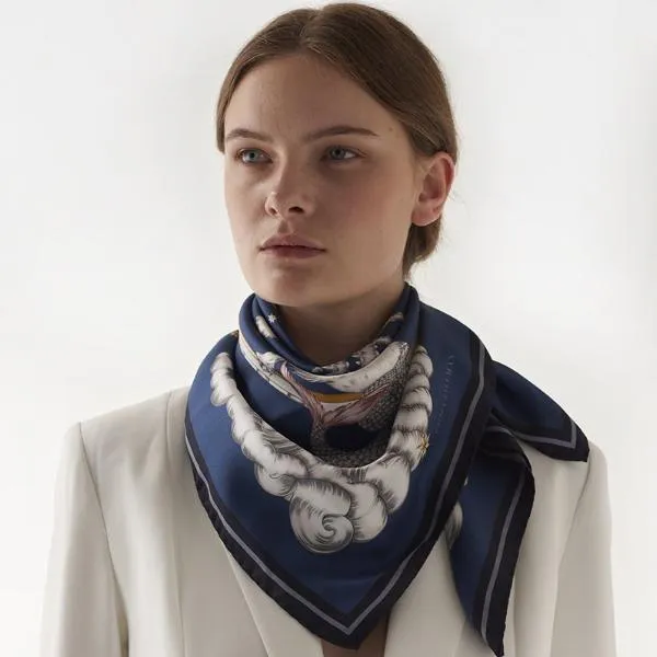 Astrology Silk Scarf Blue