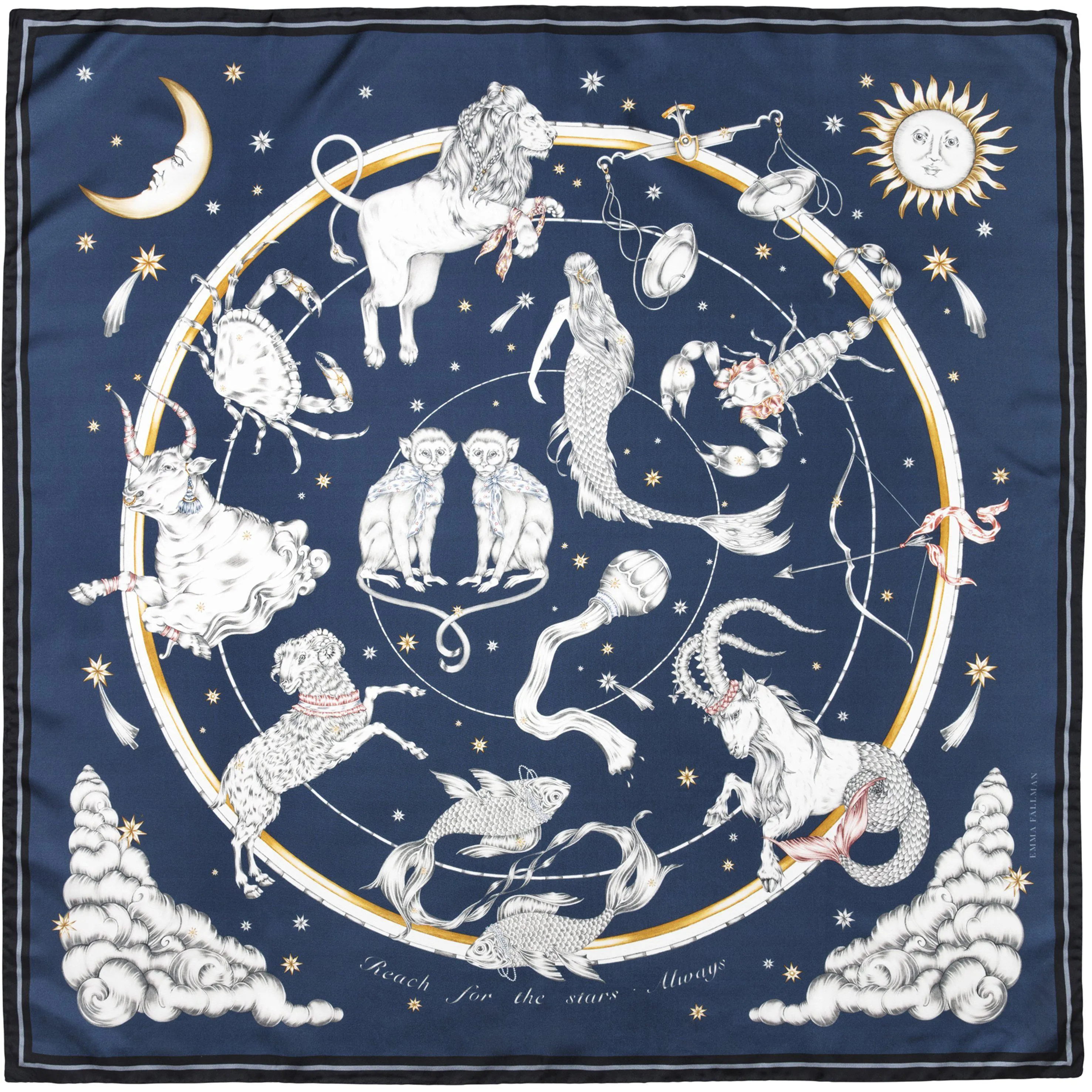 Astrology Silk Scarf Blue