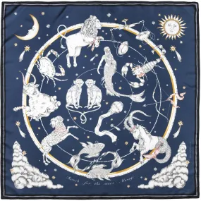 Astrology Silk Scarf Blue