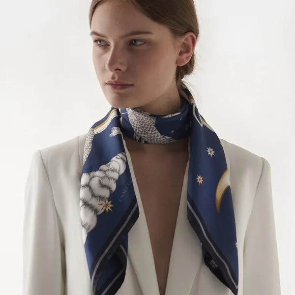 Astrology Silk Scarf Blue