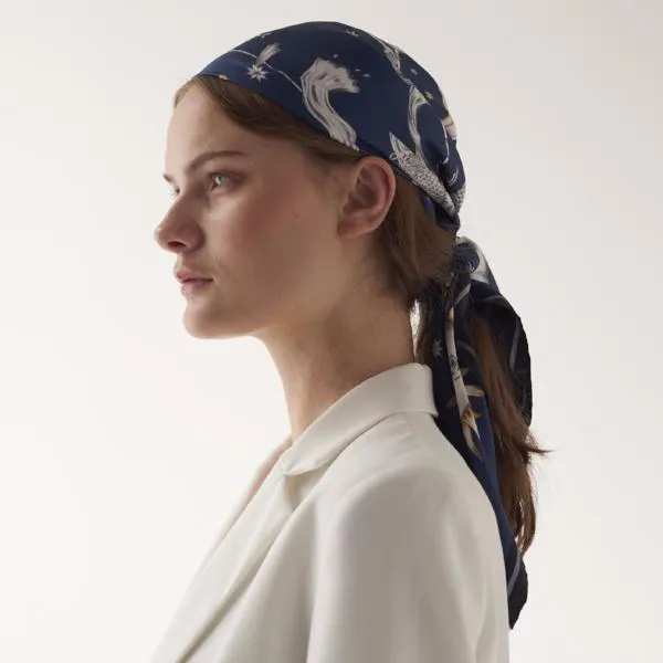 Astrology Silk Scarf Blue
