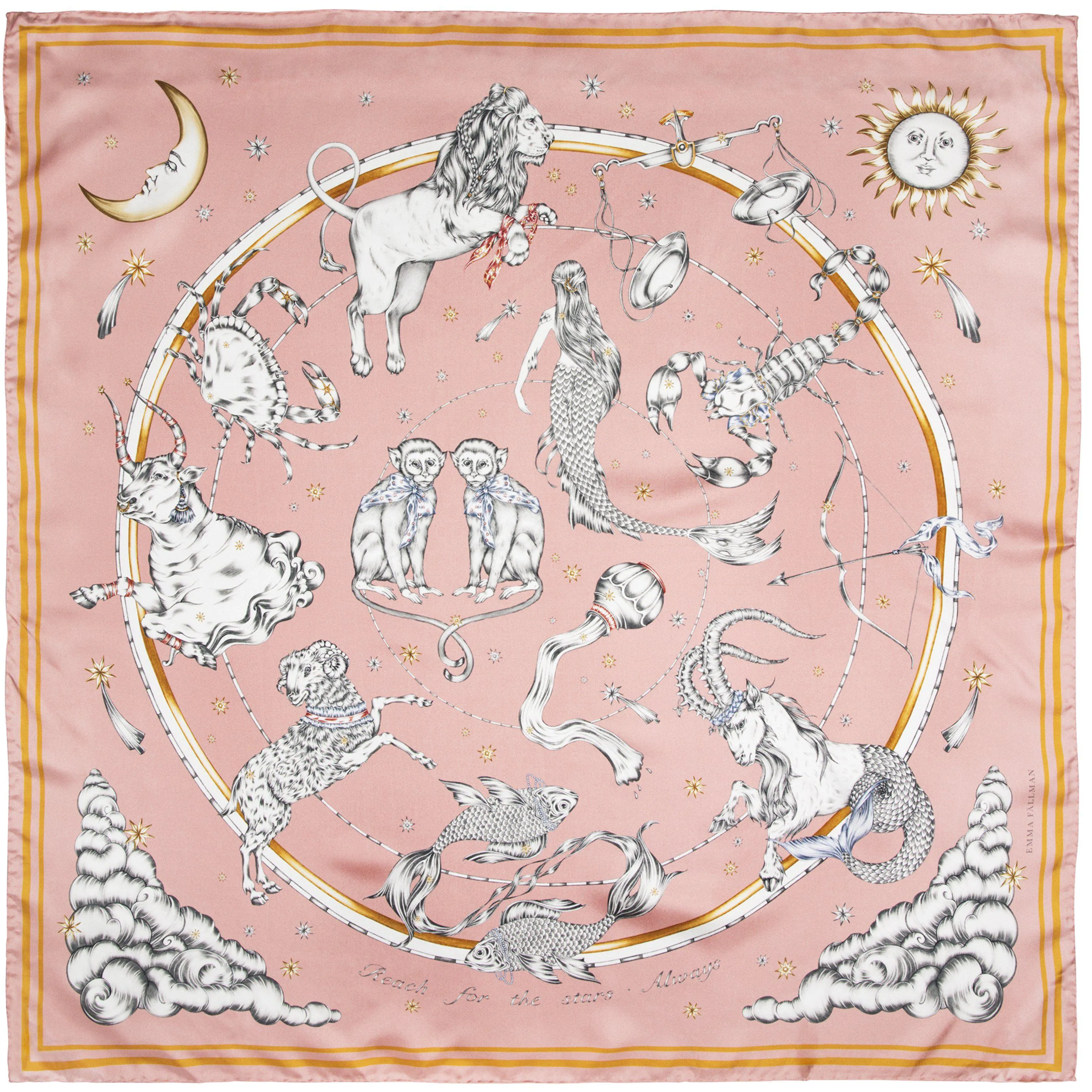 Astrology Silk Scarf Pink