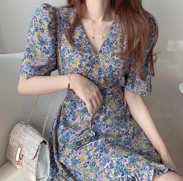 Asymmetrical Floral Wrap Dress