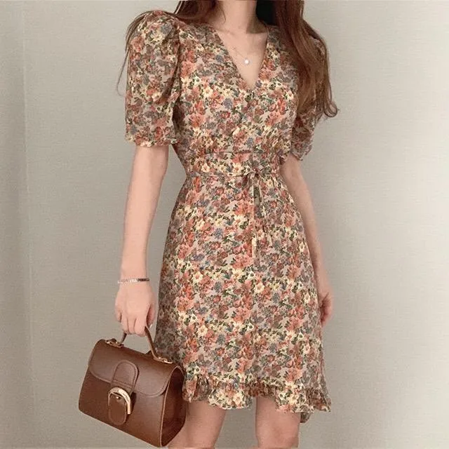 Asymmetrical Floral Wrap Dress