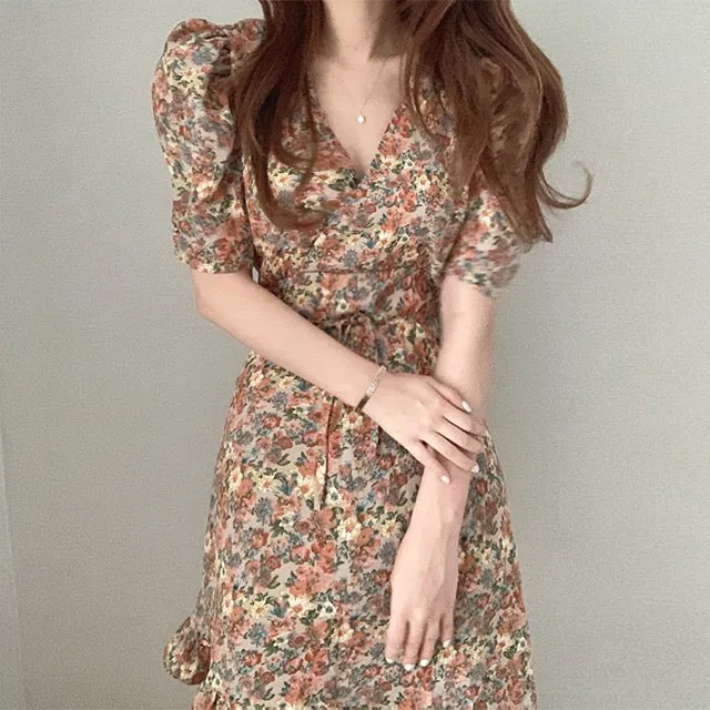 Asymmetrical Floral Wrap Dress
