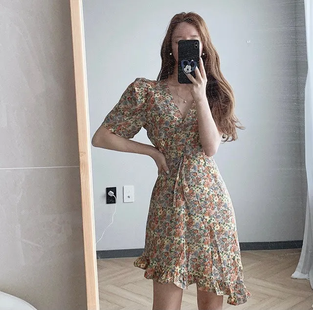 Asymmetrical Floral Wrap Dress