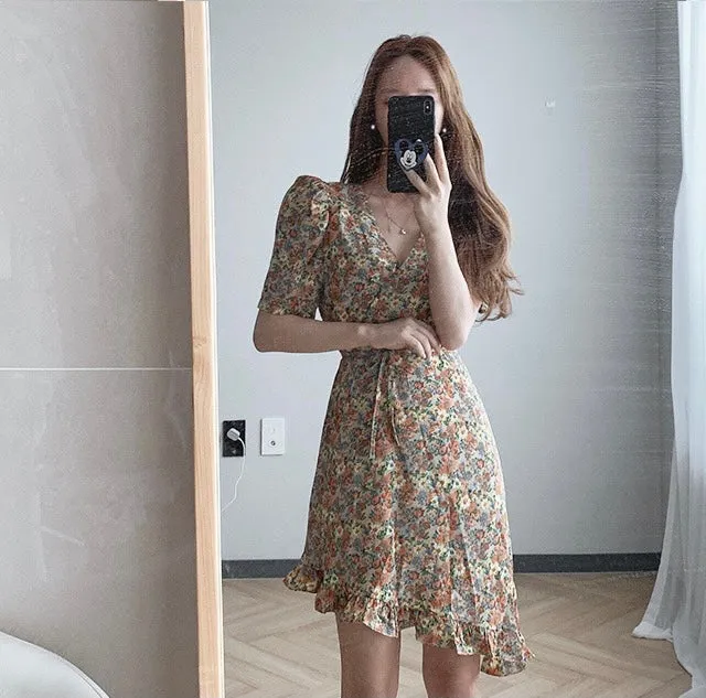 Asymmetrical Floral Wrap Dress