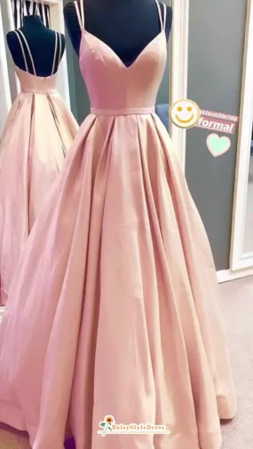 Ball Gown Double Straps Pink Prom Dress
