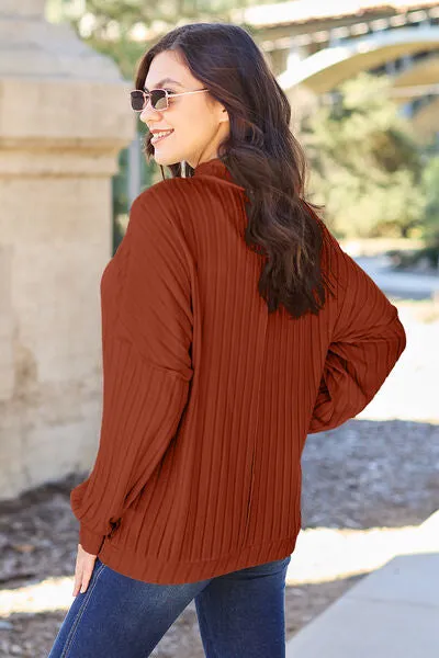 Basic Bae Full Size Ribbed Exposed Seam Mock Neck Knit Top Sweater