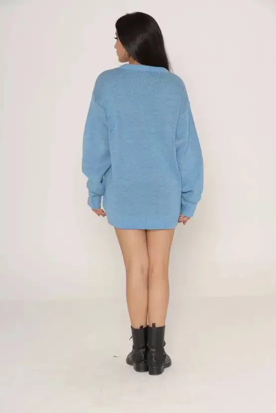 Bear Blue Printed Wool Blend Sweater