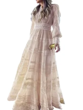 Beige lace maxi dress