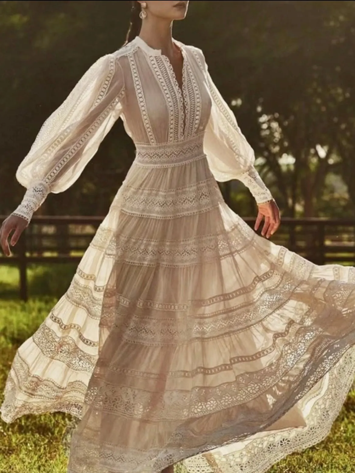 Beige lace maxi dress