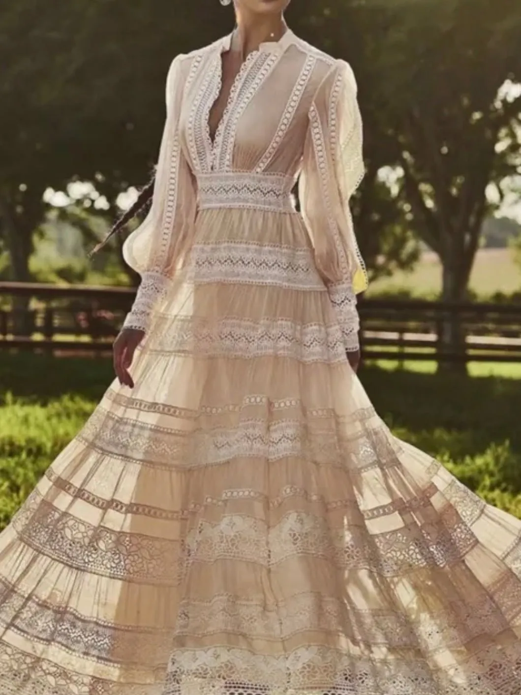 Beige lace maxi dress