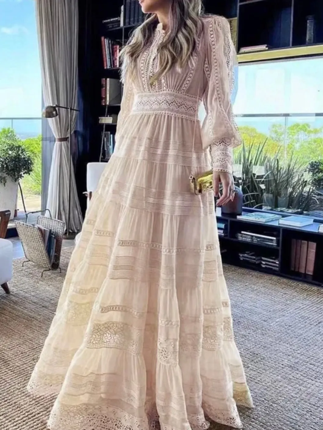 Beige lace maxi dress