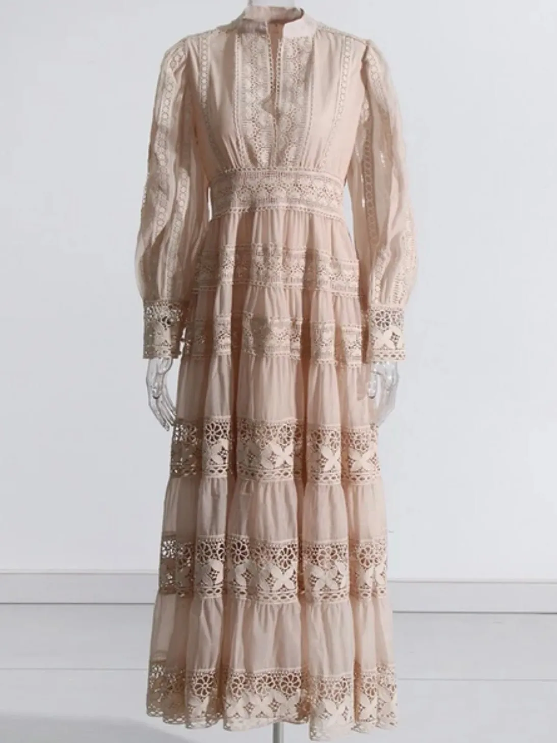 Beige lace maxi dress