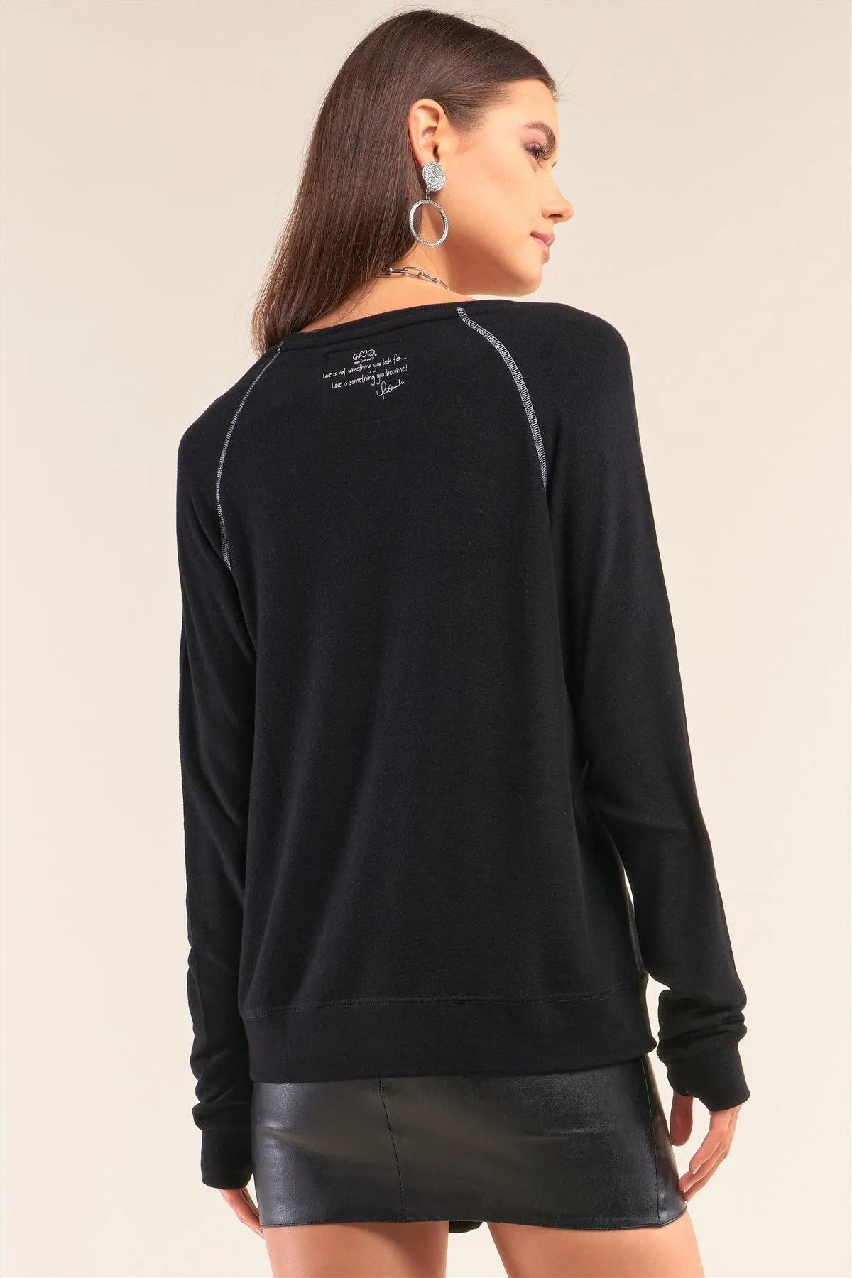 Black Long Sleeve "Love You To The Moon And Back" Graphic Crew Neck Top /3-3