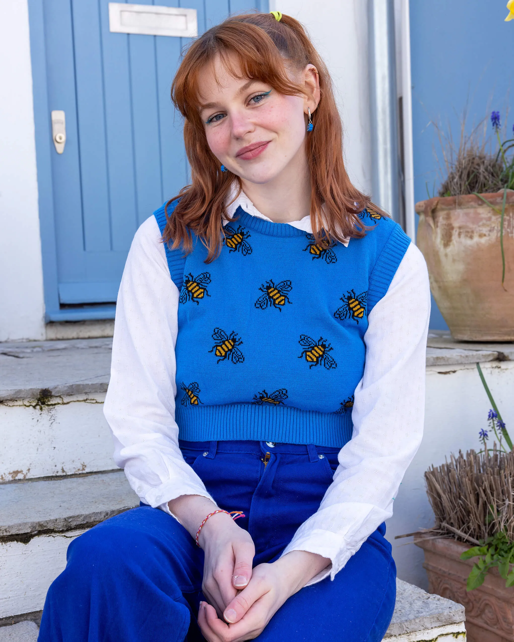 Blue Bee Cropped Knitted Tank Top