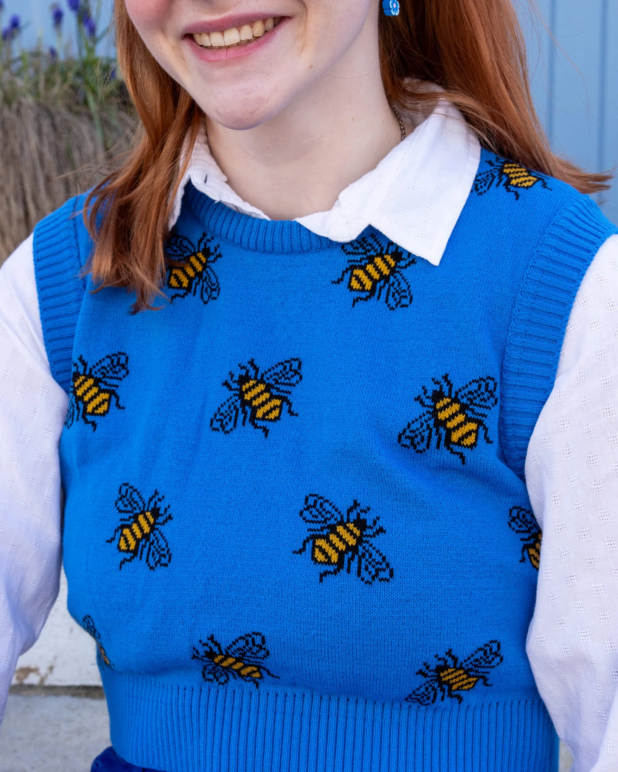 Blue Bee Cropped Knitted Tank Top