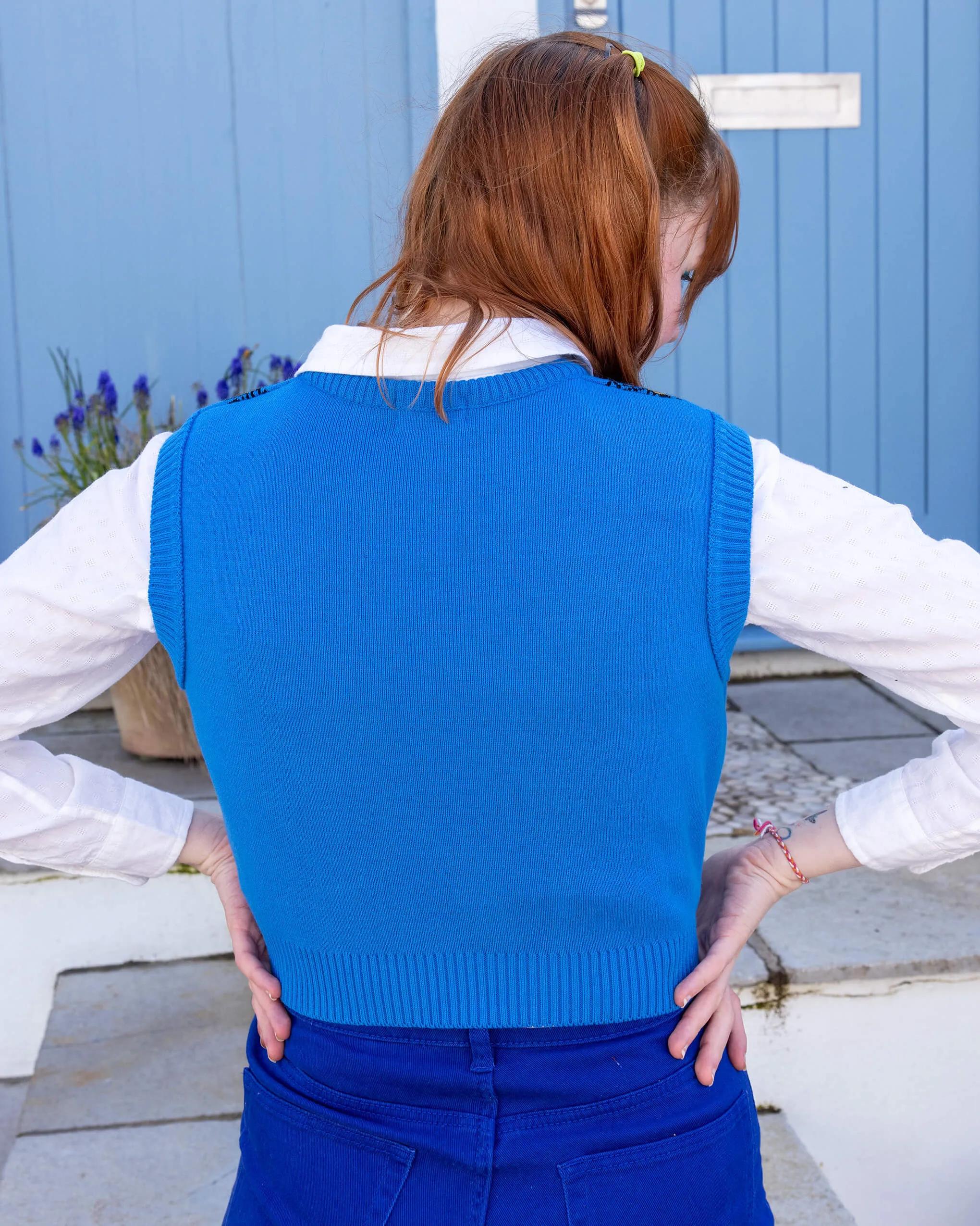 Blue Bee Cropped Knitted Tank Top