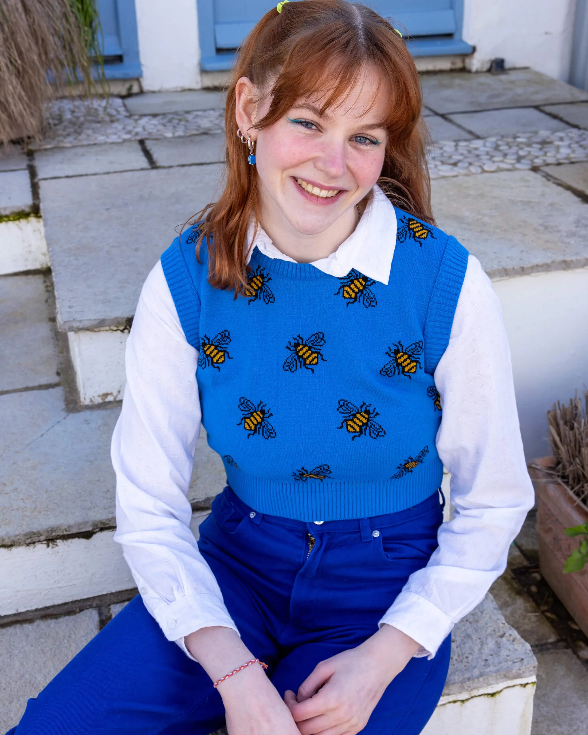 Blue Bee Cropped Knitted Tank Top