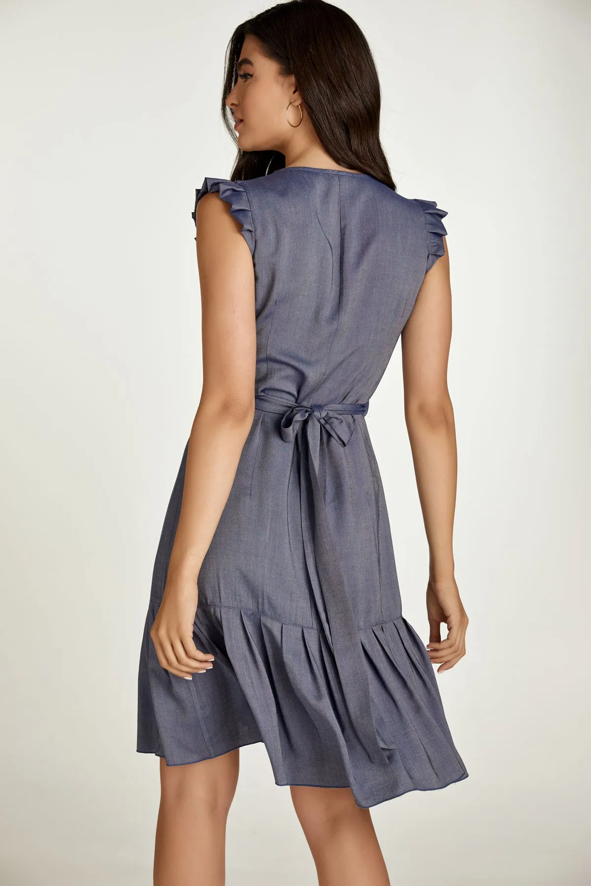 Blue Denim Style Wrap Dress