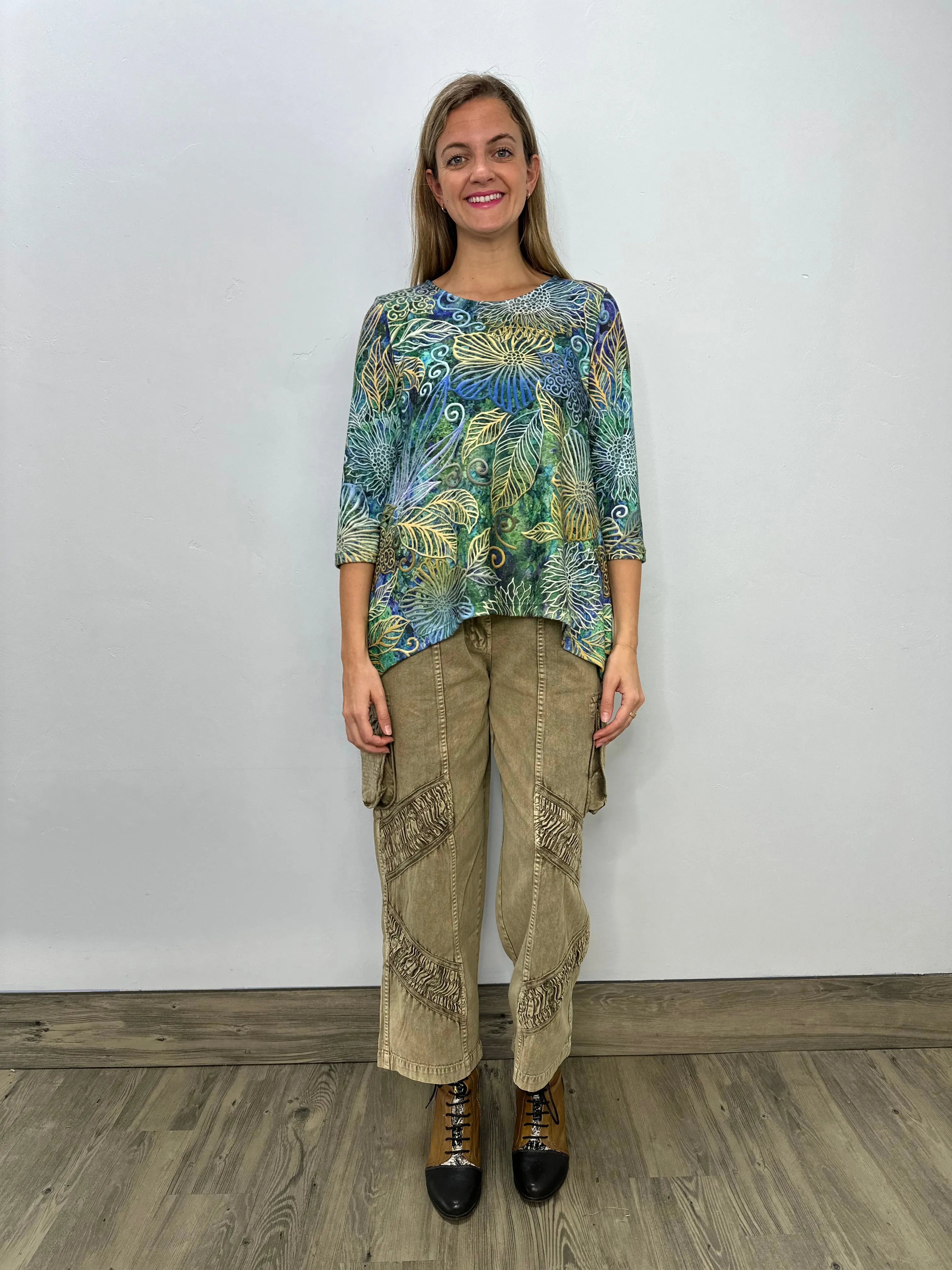 Blue Underwater Hacci Bushed 3/4 Sleeve Knit Tunic