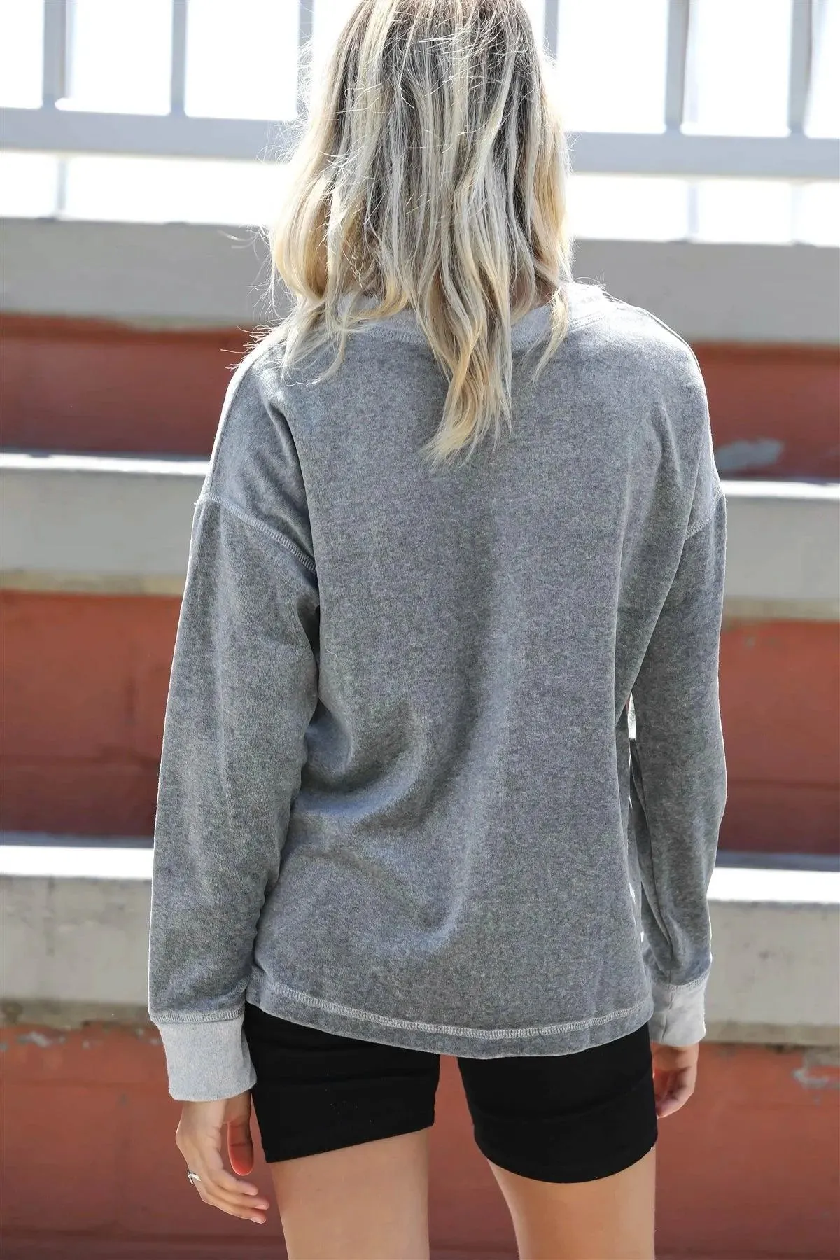 Charcoal Cotton Bland Velour Long Sleeve Sweatshirt
