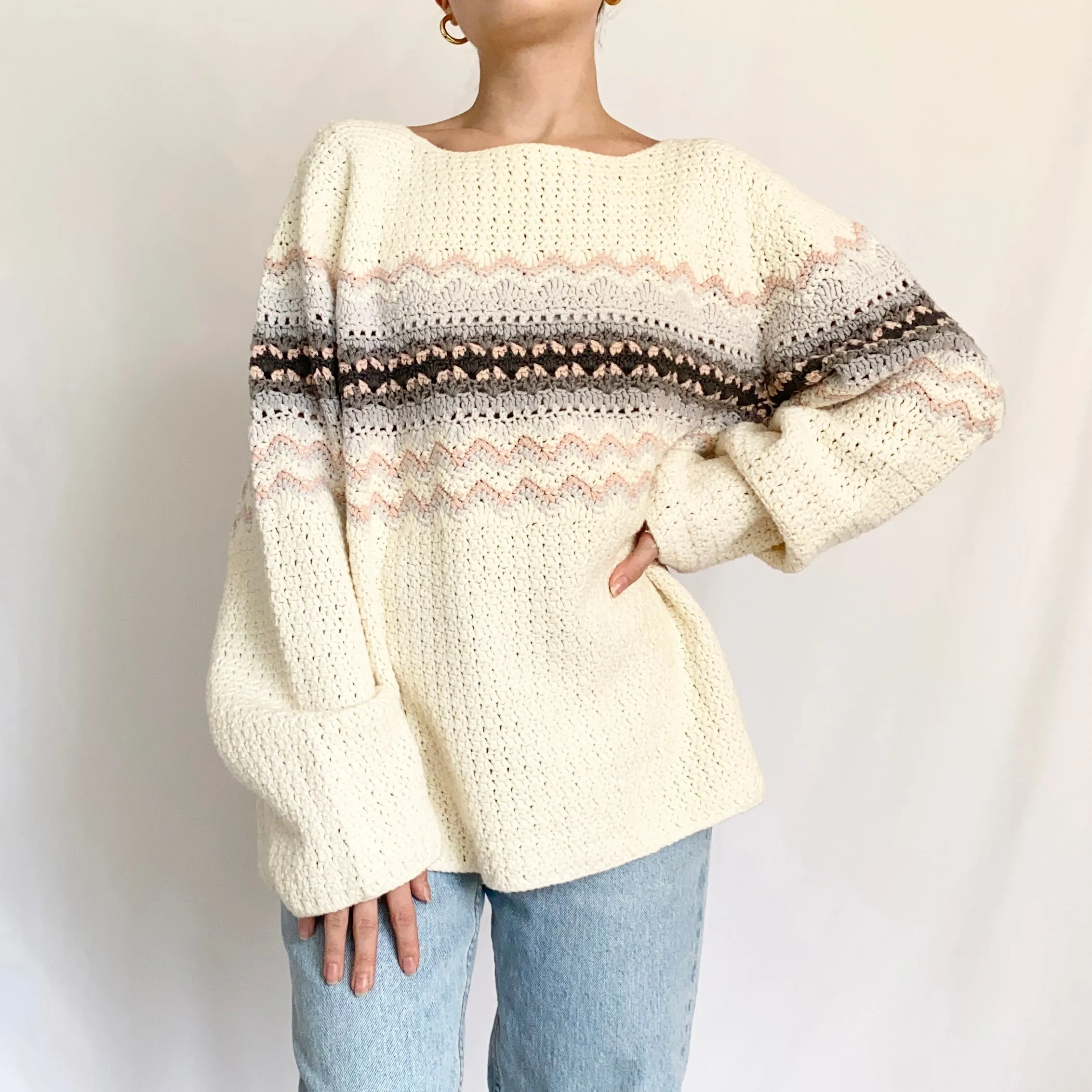 Chunky Knit Nordic Style 1990s Sweater (L)
