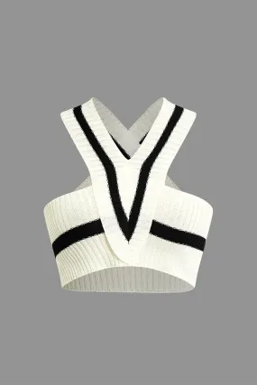 Color Block Print Knit V-Neck Tank Top