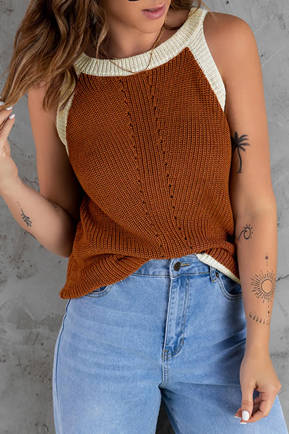 Contrast Rib-Knit Tank Top