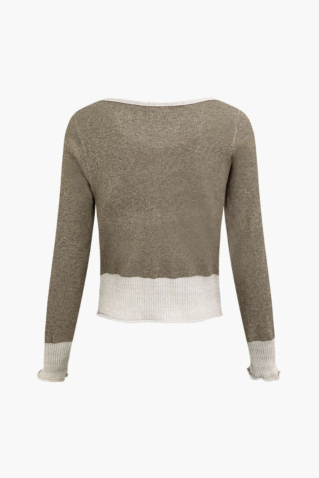 Contrast Trim Round Neck Long Sleeve Knit Top