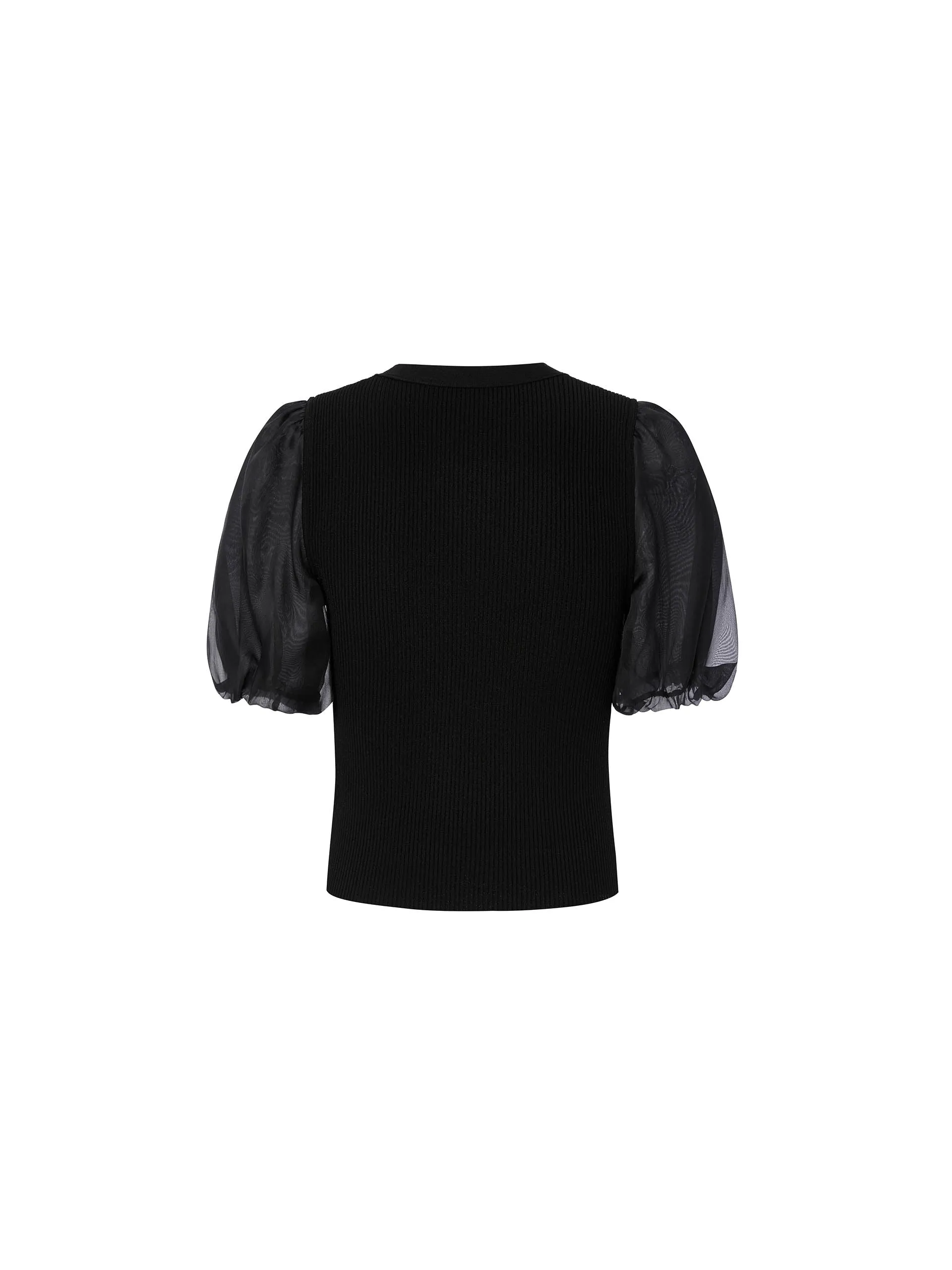 Cropped Puff Sleeves Knit Top