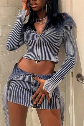 CX262 Knitted Crop Zip Up Shirt