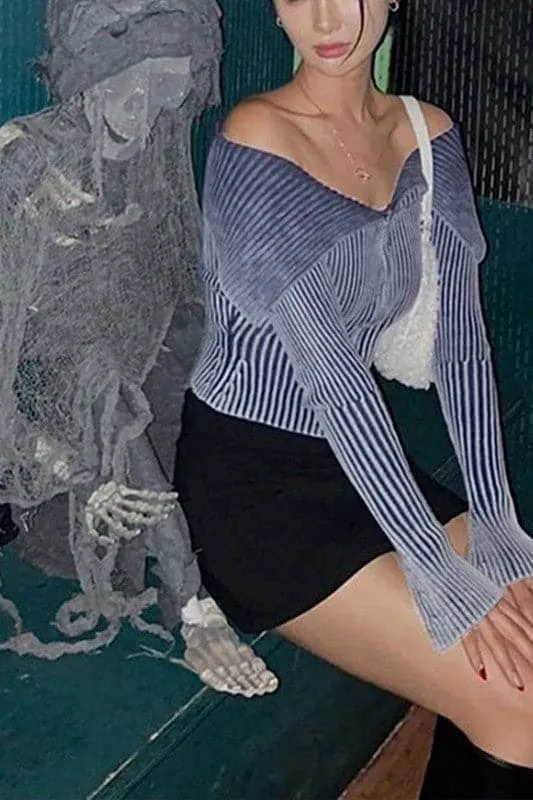 CX262 Knitted Crop Zip Up Shirt