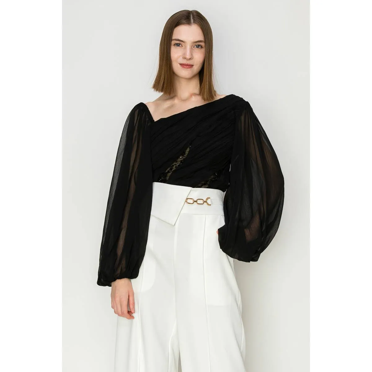 Dramatic Lace Inset Chiffon Top