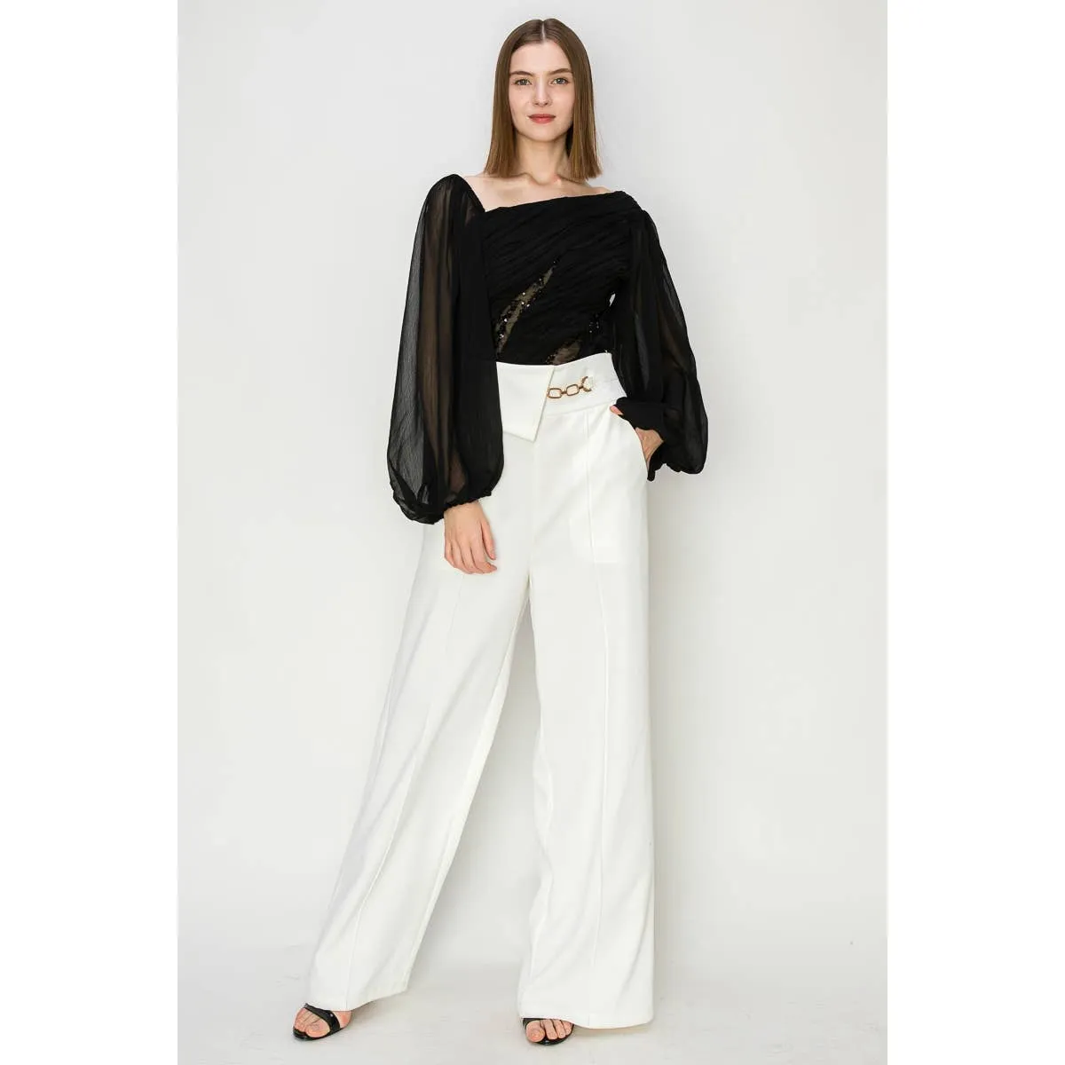 Dramatic Lace Inset Chiffon Top