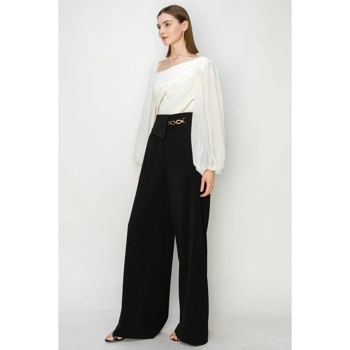 Dramatic Lace Inset Chiffon Top