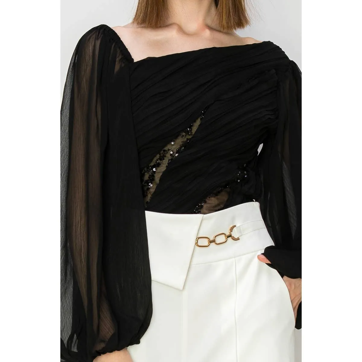 Dramatic Lace Inset Chiffon Top