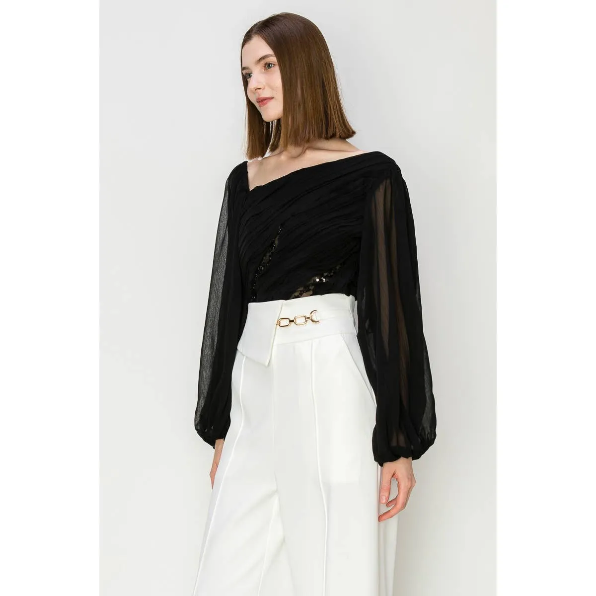 Dramatic Lace Inset Chiffon Top